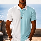cheap Men's Hawaiian Polo-Men's Color Block Hawaiian Polo Shirts Short Sleeve Polo Shirts Lapel Casual Resort Athleisure 3D Print Buttons Breathable Mesh Spring &amp; Summer Blue Navy Blue Purple