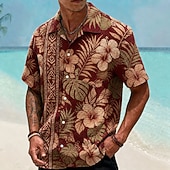 abordables Plantes tropicales-Homme Fleuri Cocotier Plantes Tropicales Chemises hawaïennes Chemise froissée Chemises tropicales Manche Courte Hawaïen Quotidien Vacances à la Plage Été Printemps Col Rabattu Flexible Chemises