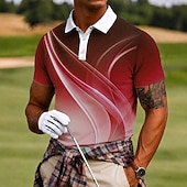cheap Men's Golf Polo-Men's Geometic Golf Sports Polo Shirts Short Sleeve Polo Shirts Lapel Casual Athleisure Daily Wear 3D Print Buttons Spring &amp; Summer Blue Red Purple