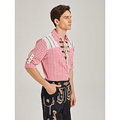 voordelige Bavariaanse Overhemden-Oktoberfest Trachten shirts Rood geruit patroon Vetersluiting aan de voorkant Bavarian Duits Erfenis Weiden Voor heren Carnaval Bierfestival Doek in traditionele stijl
