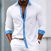 economico Camicie eleganti da uomo-Per uomo Camicia Camicia elegante Camicia con Bottoni Blocco di colori Quotidiano Affari Blu Blu chiaro Arancione Marrone Manica Lunga Collo ripiegato Primavera Tutte le stagioni Abbigliamento