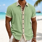 Hommes Chemise en lin Chemise d'été Tenue de plage Chemise Boutonnée Bloc de Couleur Occasionnel Vacances Bleu Noir Rose Claire Vert Manche Courte Col Rabattu Été Vêtement Tenue