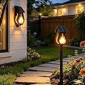cheap Outdoor Wall Lights-1 Pc Outdoor Solar Flame Wall Light – Waterproof Flickering Fire Effect LED Garden Path Yard Patio Lawn Porch Decorative Lamp, Energy Saving for Summer Party, Camping &amp; Villa Ambiance