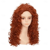 economico Parrucche storiche-lunga parrucca riccia arancione zenzero per donna, parrucca soffice da principessa per cosplay, ideale per Halloween e feste in costume anime.