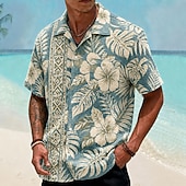 abordables Plantes tropicales-Homme Fleuri Cocotier Plantes Tropicales Chemises hawaïennes Chemise froissée Chemises tropicales Manche Courte Hawaïen Quotidien Vacances à la Plage Été Printemps Col Rabattu Flexible Chemises