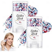 Stick glitterato patriottico per il corpo del 4 luglio, 1/2 stick glitterato rosso, bianco e blu per il viso, glitter impermeabile per il festival del 4 luglio per corpo, capelli e viso, glitter
