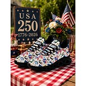 cheap Men Shoes-Men's Patriotic Slip-On Walking Sneakers, American Flag Eagle Print Lightweight Breathable Shoes for 4th of July, USA 250th Anniversary &amp; Outdoor Festivals