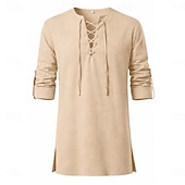  中世 ルネッサンス シャツ チュニック 長袖 海賊 バイキング 綿と麻をブレンド 仮装 男性用 バイキング 海賊 ハロウィーン カーニバル 性能 LARP レンフェア 成人 シャツ