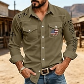 cheap Patriotic 250 Shirts-4th of July 2026 250th Men's American US Flag 1776 Shirt Button Up Shirt Long Sleeve Western Patriotic Daily Outdoor Holiday Summer Spring Turndown 3D Print Collared Shirts Blue White Red Green