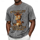 abordables Magliette divertenti da uomo-Men's Stable That's For Horses Funny 100 Cotton Acid Wash Heavyweight T-shirt Short Sleeve T shirt DTG Crew Neck Shirt Fashion Daily Holiday Spring Summer Clothing Apparel