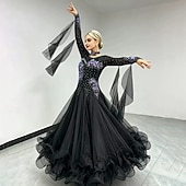 ieftine Îmbrăcăminte de competiție-Dans de Societate Rochie Broderie Despicare Cristale / Strasuri Pentru femei Antrenament Performanță Manșon Lung Elastan Organza