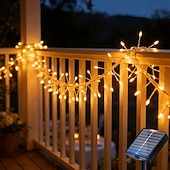 billige Solcelle utendørslys-Solcelledrevet lyslenke 6m 200 LED fyrverkeriformet lyslenke med 8 blinkende moduser for hagefester utendørs belysning bryllup terrassedekorasjon