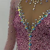 abordables Robes de Patinage Artistique-Robe de patinage artistique Femmes Patinage Robe Rose Patchwork Dos Nu Élastique Entraînement Compétition Tenue de Patinage Classique cristal pailleté manche longue Patinage sur glace Patinage