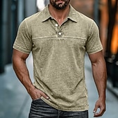 ieftine Polo clasic pentru bărbați-Cămașă spălată cu acid SoftFade™ Cămașă de golf bărbați Casual Afaceri Guler polo rib Tăiată Mâneca scurtă Modă Basic Solid Color Butoane Spălate Vară Primăvară Croială obișnuită Negru Verde deschis