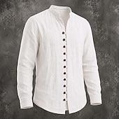  Men Shirt Linen Shirt Summer Shirt Casual Shirt Button Up Shirt Plain Casual Daily Black White Pink Sky Blue Long Sleeve Band Collar Spring & Summer Summer Clothing Apparel Buttons