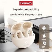 billiga TWS helt trådlösa hörlurar-Lenovo ThinkPlus öppna öronhörlurar, Bluetooth 5.4 luftledningshörlurar med clip-on-funktion, 360 AC HiFi-stereo trådlösa hörlurar med brusreducerande mikrofon, 24 timmars batteritid för sport,