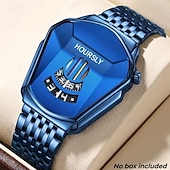 economico Orologi al quarzo-Orologio da polso di lusso da uomo in oro, design creativo a scudo triangolare con esclusivo display a disco rotante, cristallo blu sfaccettato, cinturino in acciaio inossidabile, impermeabile,