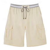 economico Vacanza-Per uomo Pantaloncini cargo Shorts di Lino Pantaloncini Estivi Shorts da Spiaggia Coulisse Elastico in vita Tasca di carico Blocco di colori Tinta unita Comodità Traspirante Lunghezza al ginocchio
