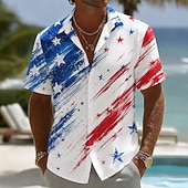 preiswerte Flaggenmuster-Herren 250. Jubiläums Patriotische Amerikanische Flagge 1776 2026 Hemd Kurzarm Sommer Urlaub Oberteil