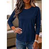  نسائي 100% Cotton تي شيرت بلايز لون الصلبة كلاسيكي كاجوال كم طويل رقبة دائرية قمصان عادية فضفاض مناسب للبس اليومي أزرق أبيض أسود وردي بلاشيهغ رمادي فاتح الشتاء الربيع، الخريف، الشتاء، الصيف