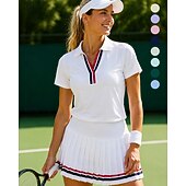 baratos Camisa Feminina-Mulheres Riscas Cor Sólida Camisa Esportiva Camisa polo de caminhada Camisa de tênis Camiseta de tênis Manga Curta Clássico Leve Esticar Pavio Humido Respirável Tênis Golfe Corrida Colarinho polo
