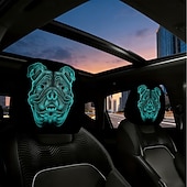halpa Halloween-suojus-2/4 kpl fluoresoivia bulldog-päänsuojat autoon, trendikäs neonkallokuosi, personoitu auton sisustus, yleismalli, sopii päivittäisiin työmatkoihin, pitkän matkan ajoon, auton lepotuoliin