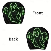 baratos Capa de Halloween-Conjunto de 2/4 capas de encosto de cabeça fluorescentes com tema de fantasmas para o Halloween, capas protetoras que brilham no escuro para encostos de cabeça de carros, decoração universal para