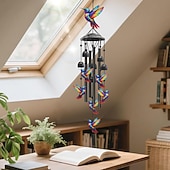 preiswerte Wandskulpturen-Buntes Vintage-Windspiel mit Kolibri-Motiv für draußen, schwarzes Metall-Windspiel für den Außenbereich, Geschenkideen für Frauen und Männer, Garten- und Hofdekoration, Erinnerungs- oder