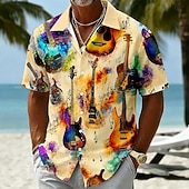 cheap Music and Guitars-Men's Guitar Musical Instrument Shirt Summer Shirt Button Up Shirt Short Sleeve Vintage Retro Outdoor Beach Vacation Wear Summer Spring Turndown 3D Print Button Up Shirts Blue Yellow Purple Green