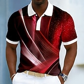  Men's Geometic Line Polo Shirts Short Sleeve Polo Shirts Collared Shirts Business Casual Athleisure 3D Print Buttons Breathable Mesh Spring & Summer Blue Red Green