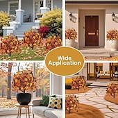  24 inch kunstmatige herfstbloemensteker voor buiten, nepchrysant, violette buxus, bolvormige bomen, Thanksgiving, Halloween, UV-bestendige tuinstekers voor de tuin &gazon, kleurecht, zwaar zijden
