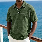 cheap Men's Classic Polo-SoftFade™ Men's Acid Wash Shirt Cotton Polo Shirt Casual Business Lapel Classic Short Sleeve Fashion Basic Solid Color Buttons Washed Summer Spring Regular Fit Blue Black Light Green Pink Navy
