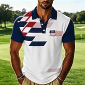  4th of July 2026 250th Men's American US Flag Polo Shirts Short Sleeve Polo Shirts Collared Shirts Casual Athleisure Festival Outfit 3D Print Buttons Breathable Mesh Spring & Summer Blue White Purple
