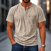 cheap Casual Henley Tee-Men's Henley Shirt 100% Cotton Acid Wash Shirt T shirt Tee Short Sleeve Plain Retro Vintage Casual Distressed Vintage Style Washed Henley Casual Spring &amp; Summer Summer Spring Black Light Green Pink