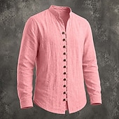  Men Shirt Linen Shirt Summer Shirt Casual Shirt Button Up Shirt Plain Casual Daily Black White Pink Sky Blue Long Sleeve Band Collar Spring & Summer Summer Clothing Apparel Buttons