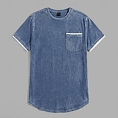 voordelige basis t-shirts-Voor heren T-shirt Overhemd van 100% katoen met zure wassing Korte mouw Strakke ronde hals Zomer Lente Herfst Effen Retro vintage Casual Zak Vintagestijl Verdrietig Casual blauw Grijs Bordeaux Top
