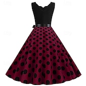 abordables Tenues-Années 1950 Rétro Vintage Rockabilly Robe trapèze Robe Évasée Pois Déguisement Femmes Fête / Soirée Enterrement de Vie de Jeune Fille Adulte Robe Bandeau Robes de soirée