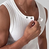 baratos Tops de ginásio-Homens Malha Íntima Camiseta Interior camisa sem manga camisa espancadora Sem Manga Gola Redonda Henley Verão Bloco de cor Pit Strip Moda Designer Músculo Botões Casual Ao ar livre Para Noite Preto