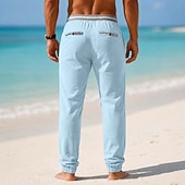 cheap Holiday-Men's Linen Pants Summer Pants Beach Pants Drawstring Elastic Cuff Plain Comfortable Breathable Full Length Casual Daily Beach Vacation Fashion Khaki Black Inelastic