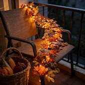 abordables Éclairage intérieur sur batterie et USB-Guirlande lumineuse d'automne en forme de feuilles d'érable, décorations lumineuses d'Halloween avec vigne à baies rouges, guirlande lumineuse LED féérique pour la fête des récoltes, décoration