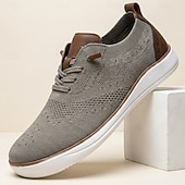 economico Scarpe Casual con Lacci-Sneakers Oxford da uomo grigie in maglia, scarpe stringate eleganti e casual, scarpe comode e leggere per ufficio, viaggi e uso quotidiano.