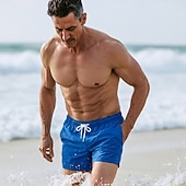 cheap Men's Swim Shorts-Men's Swim Trunks Swim Shorts Board Shorts Drawstring with Mesh lining Plain Solid Colored Quick Dry Above Knee Casual Beach Holiday Hawaiian Casual / Sporty Blue Khaki Stretchy