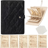 economico Portagioie e porta trucchi-Astuccio da viaggio per gioielli, pratico astuccio in pelle per gioielli da donna, con 5 pochette in velluto rimovibili per orecchini, anelli, collane e accessori da viaggio anti-groviglio.