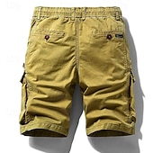 お買い得  Classic-Men's Cargo Shorts Shorts Summer Shorts Drawstring Elastic Waist Multi Pocket Solid Color Plain Comfort Wearable Short Casual Daily Outdoor Fashion Casual Khaki Black Inelastic
