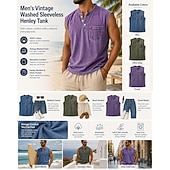 cheap Tank Tops-Men's 4-PCS Vest Top 100% Cotton Acid Wash Shirt Acid Wash Shirt Sleeveless Henley Summer Spring Plain Fashion Designer Basic Garment Dyed Vintage Washed Vacation Street Going out Top Tee for Men