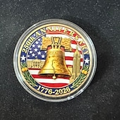  5 monete commemorative del 250° anniversario dell'America, moneta commemorativa patriottica del quinquennio 1776-2026 degli Stati Uniti, Statua della Libertà &Campana della Libertà, souvenir ideale