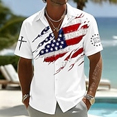 economico Modello di bandiera-Camicia a maniche corte Button Down Patriottica con Bandiera Americana 250° Anniversario Uomini 1776 2026 Top Estivo per Vacanze