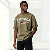 cheap Patriotic 250 T-shirts-4th of July 2026 250th Men's American Flag 1776 Acid Wash Shirt Heavyweight T-shirt Short Sleeve T shirt DTG Crew Neck Shirt Patriotic Street Holiday Blue Black Army Green Spring &amp; Summer Clothing