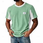 cheap Waffle Knit Tee-Men's Waffle T-shirt Tee Top Short Sleeve Crew Neck Summer Spring All Seasons Solid Color Fashion Designer Casual Color Block Casual Daily Outdoor Light Blue Black Light Green Top Tee for Men