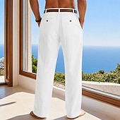 preiswerte Urlaub-Herren Hose aus Baumwollleinen Hose Sommerhose Baggy-Hosen Strandhose Tasche Einfarbig Komfort Atmungsaktiv Volle Länge Lässig Täglich Outdoor Urlaub Mode Blau Schwarz Unelastisch